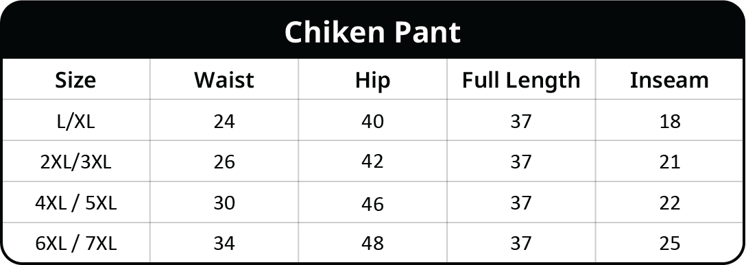 Size chart for Chikankari Pants Collection