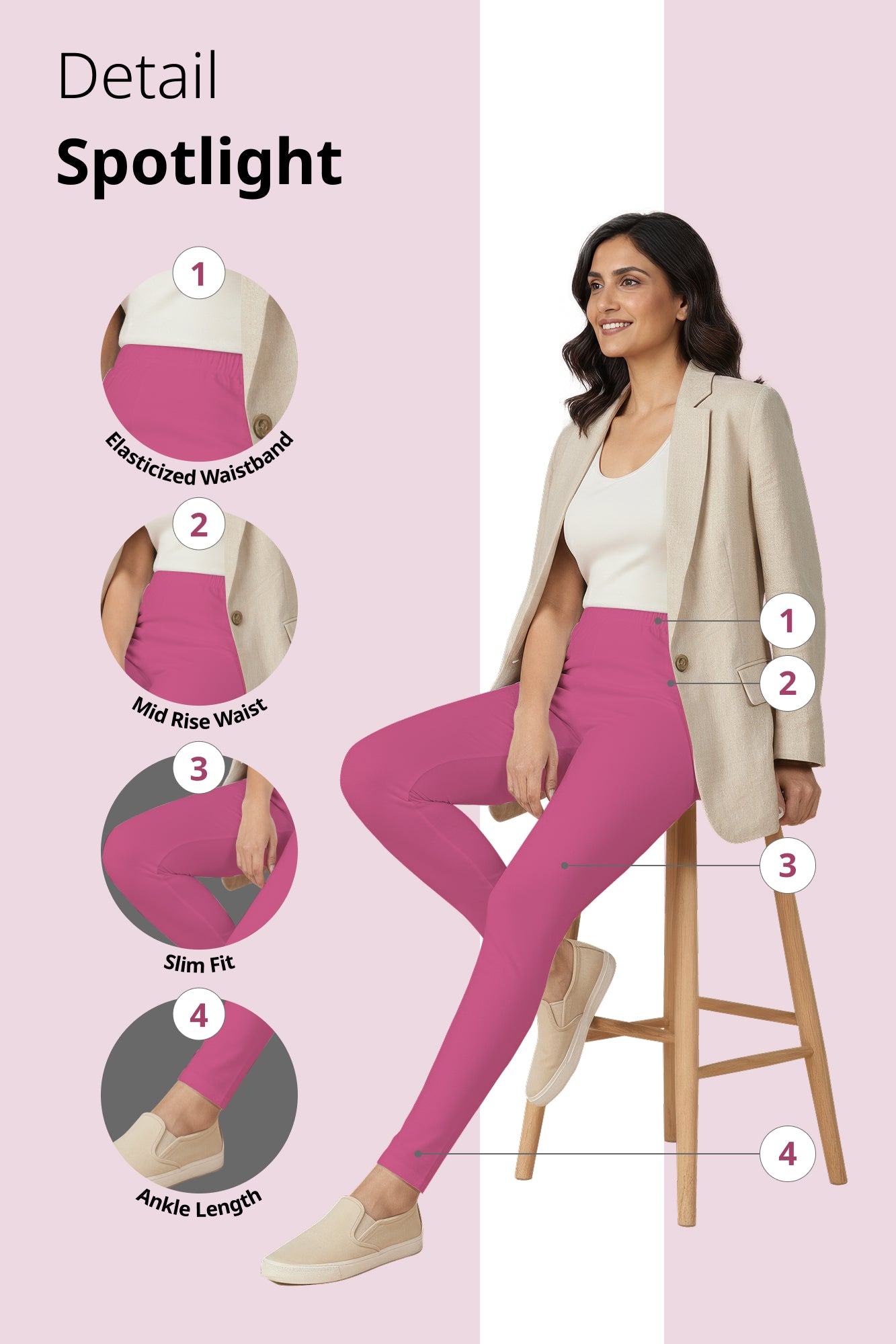 Blush Pink Ankle Length Leggings