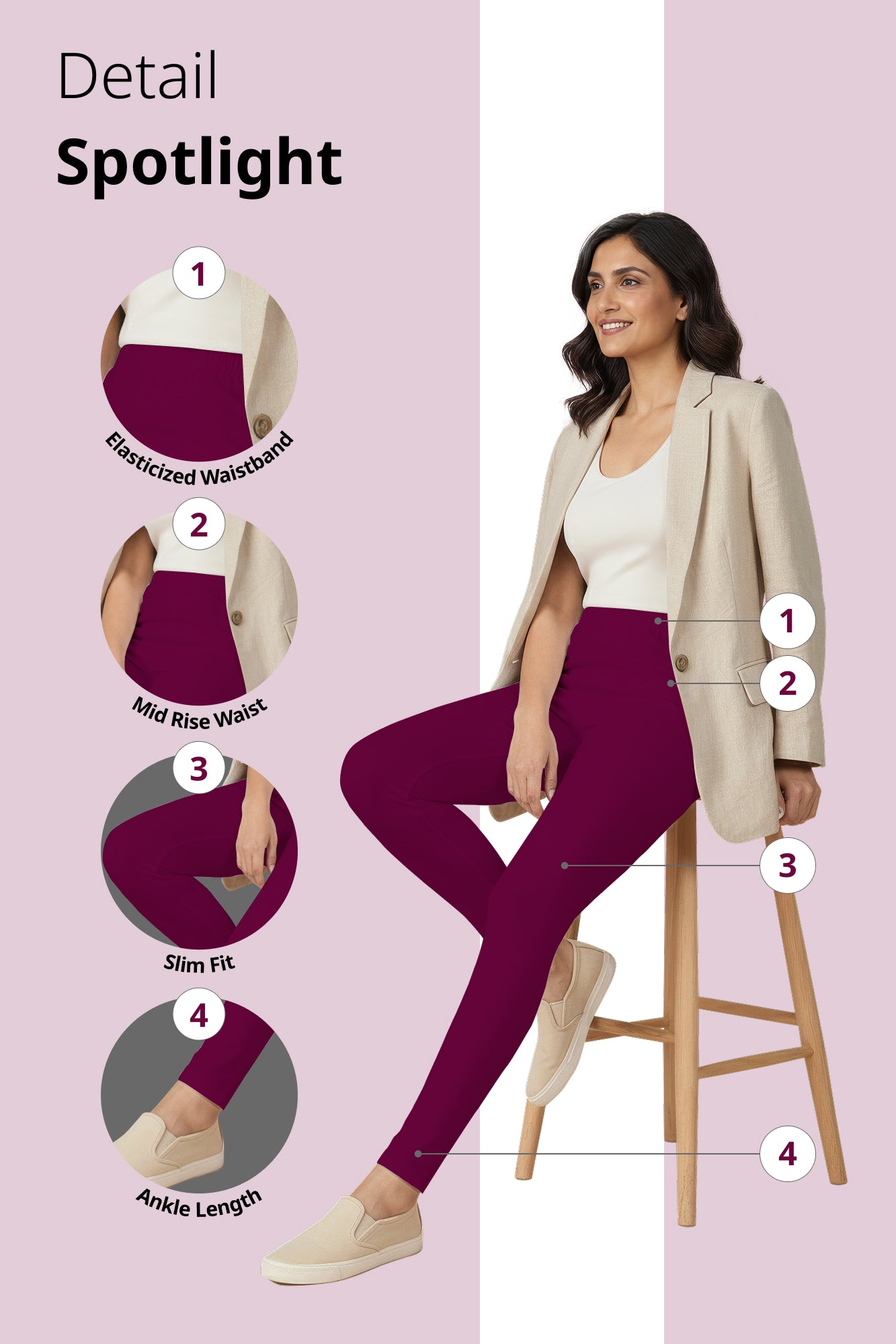 Magenta Ankle Length Leggings