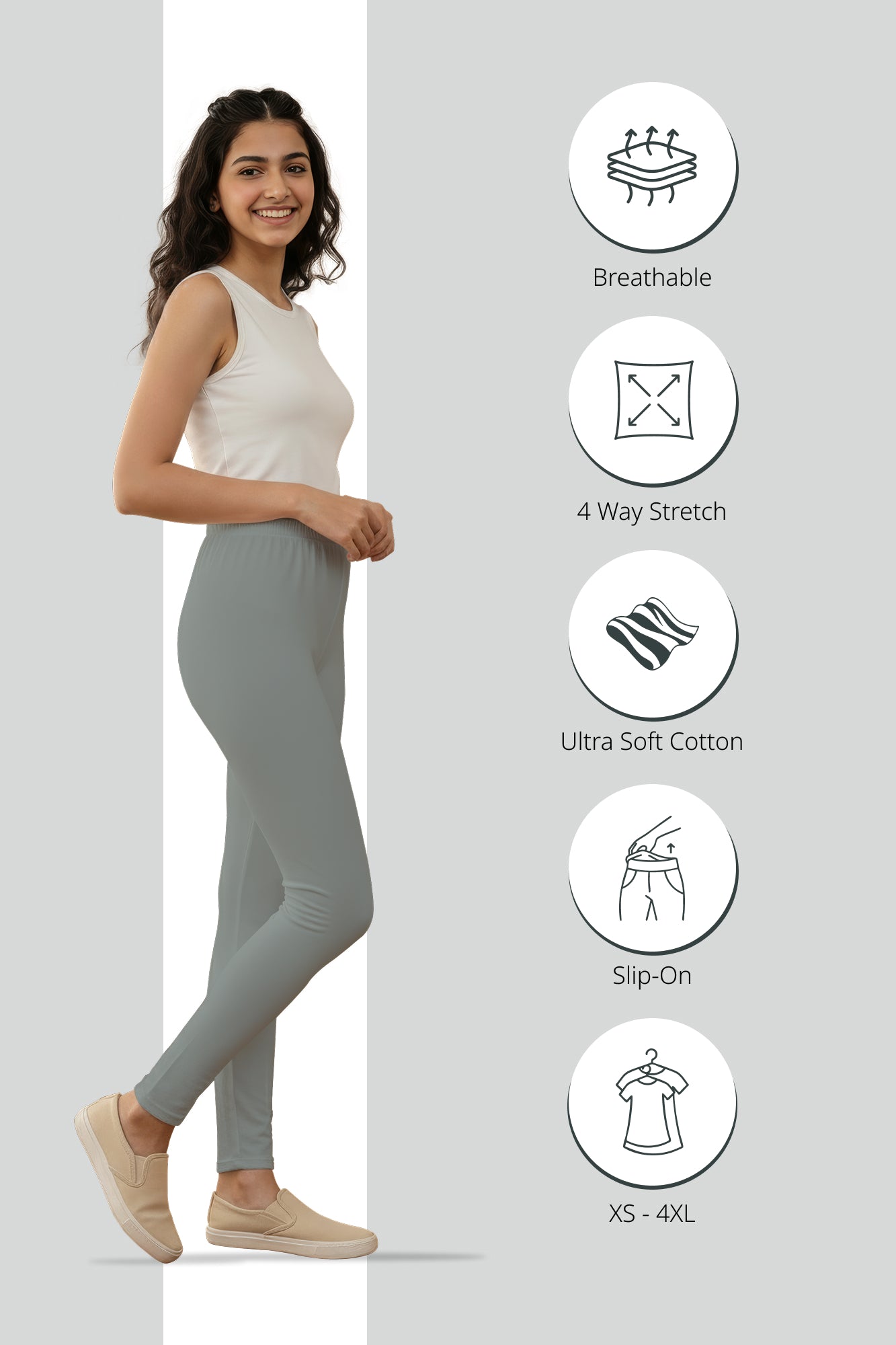 Metal Grey Ankle Length Leggings