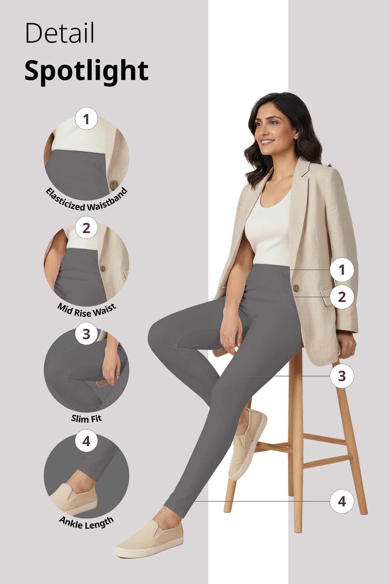 Metallic Grey Ankle Length Leggings
