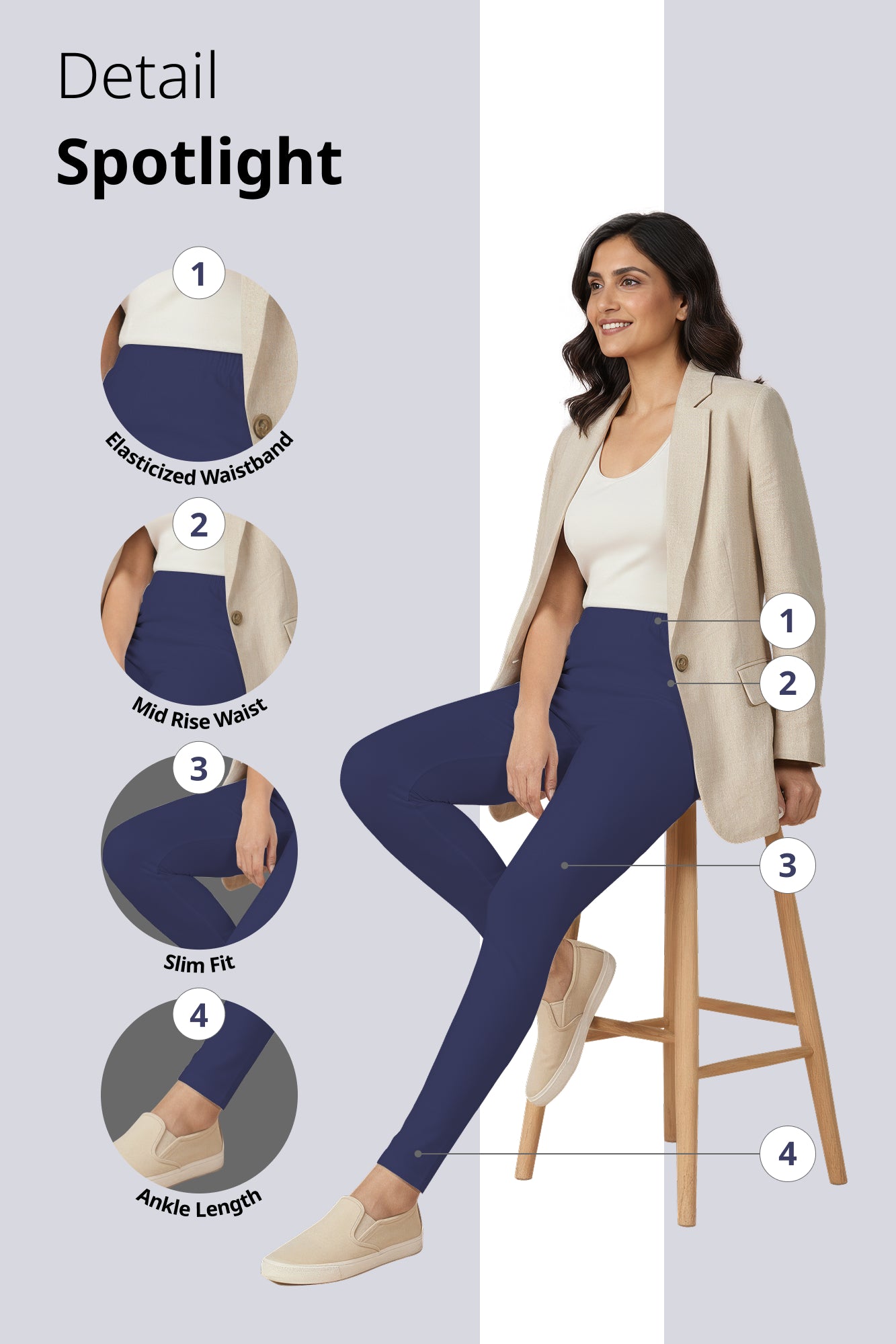 Navy Ankle Length Leggings