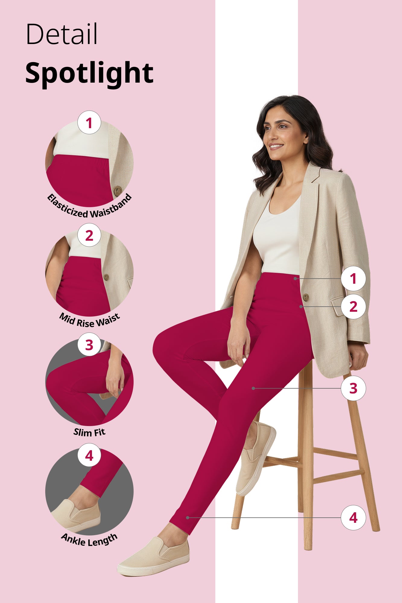 Pink Ankle Length Leggings