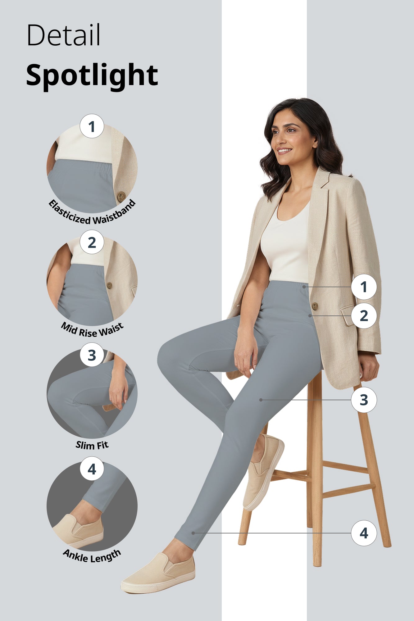 Silver Grey Ankle Length Leggings