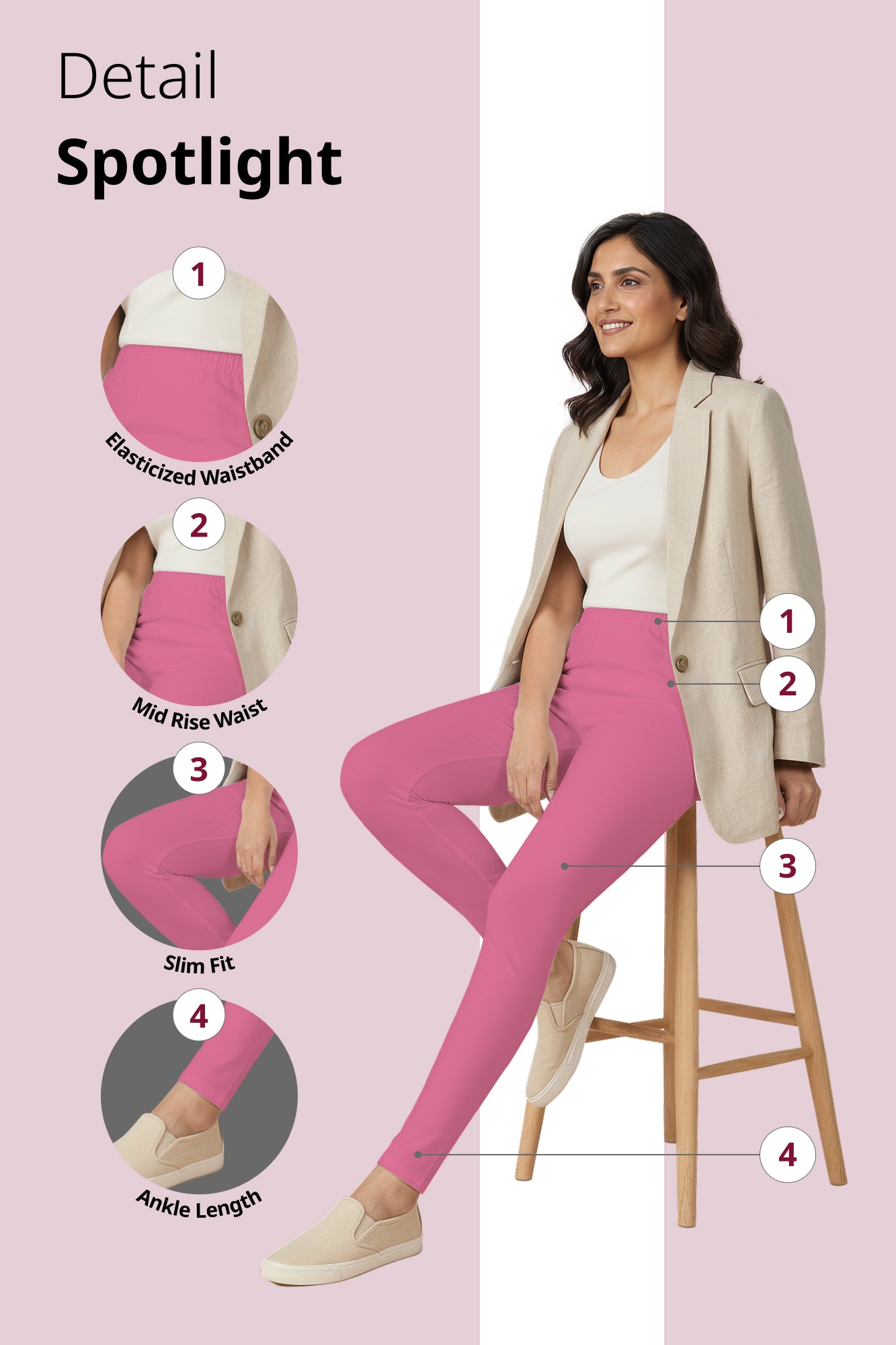 Strawberry Pink Ankle Length Leggings