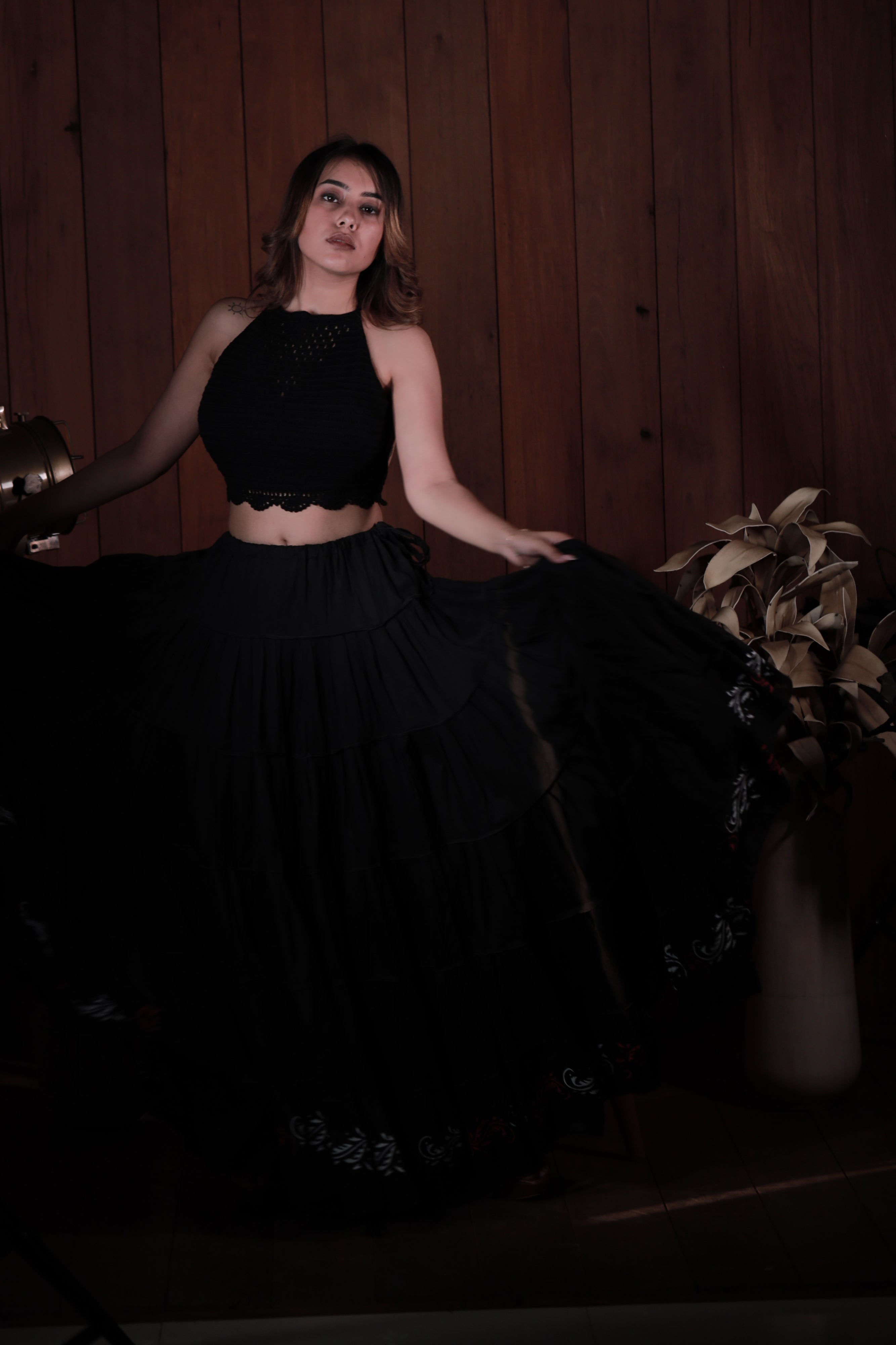 Black Golden Block Print 20Mtr Skirt