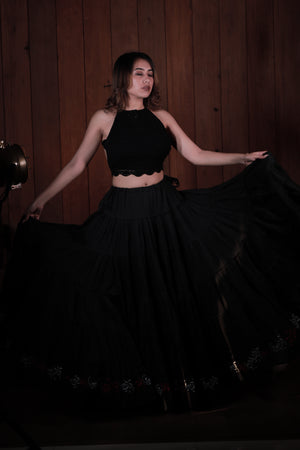 Black Golden Block Print 20Mtr Skirt