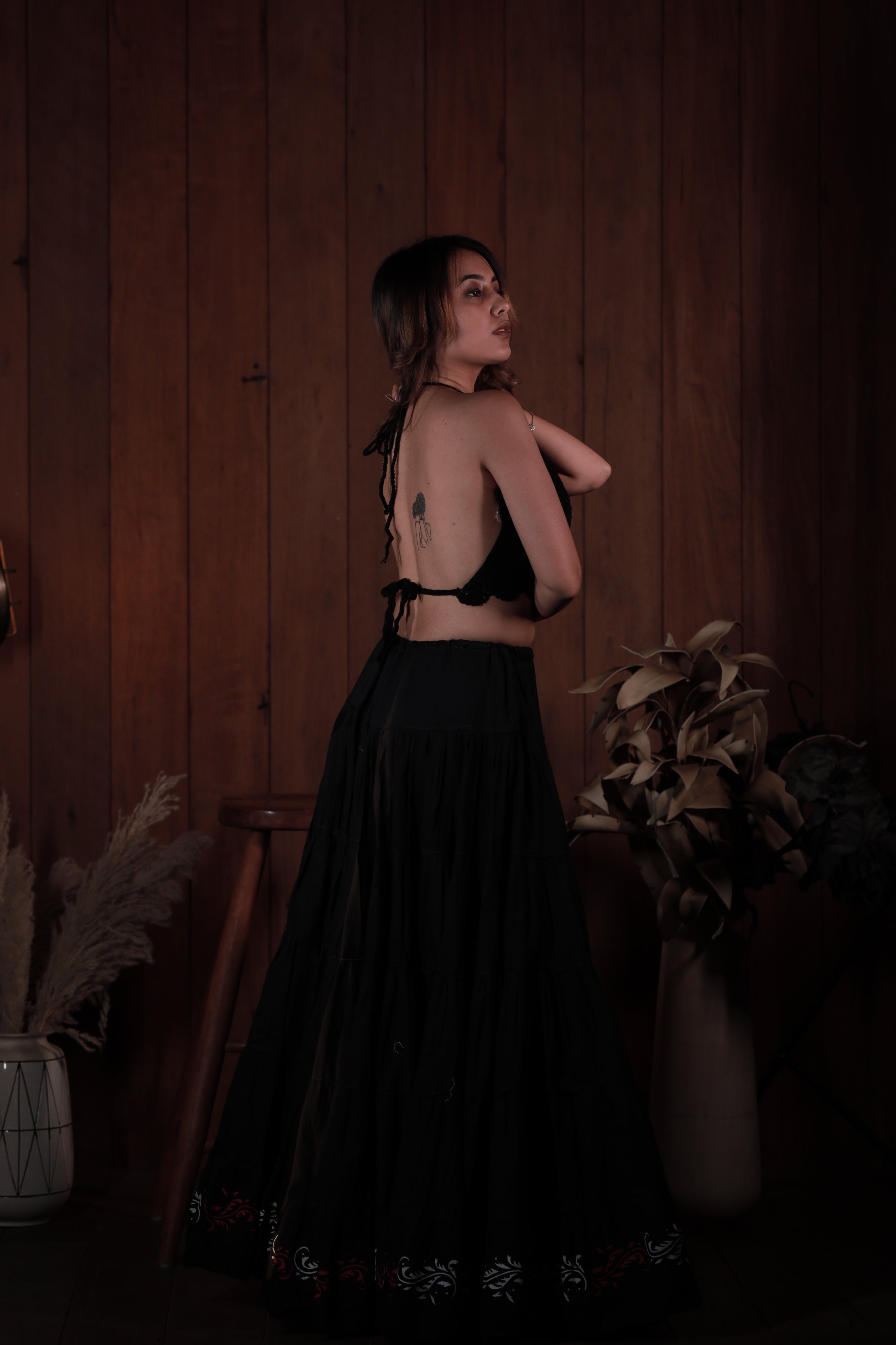 Black Golden Block Print 20Mtr Skirt