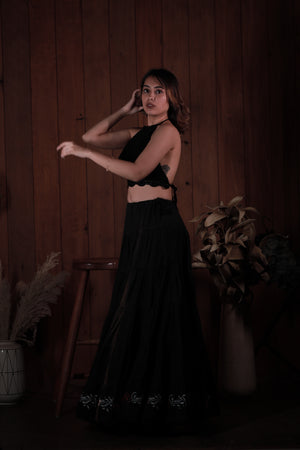 Black Golden Block Print 20Mtr Skirt