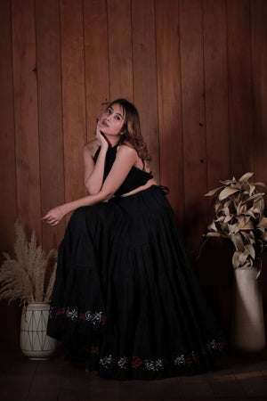 Black Golden Block Print 20Mtr Skirt