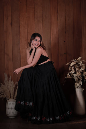 Black Golden Block Print 20Mtr Skirt