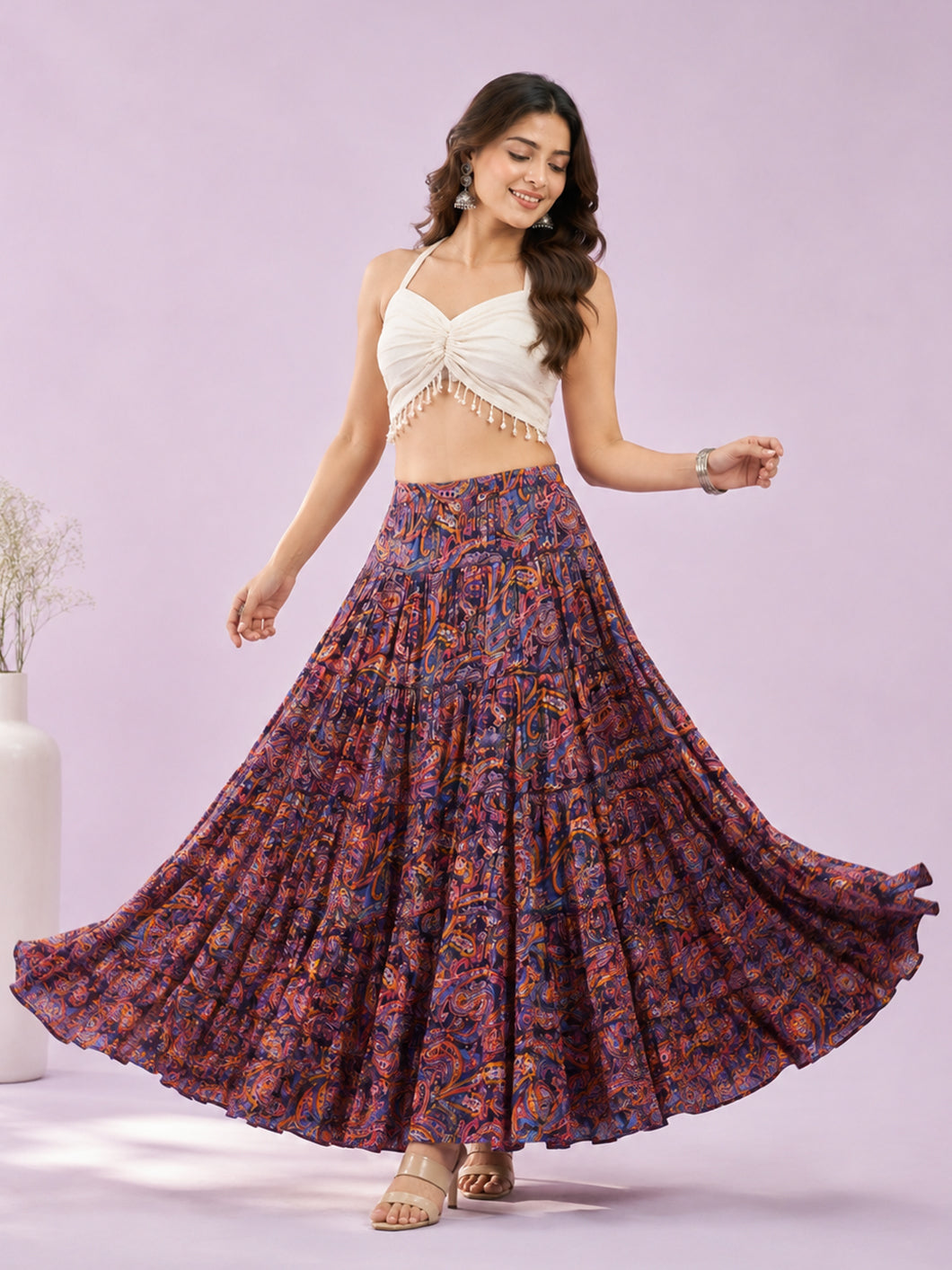 Multi Cotton Kalamkari Print - 6777 Skirt