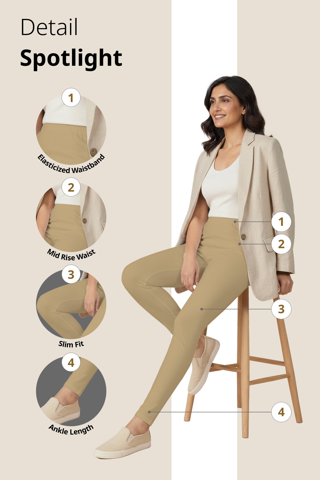Beige Ankle Length Leggings