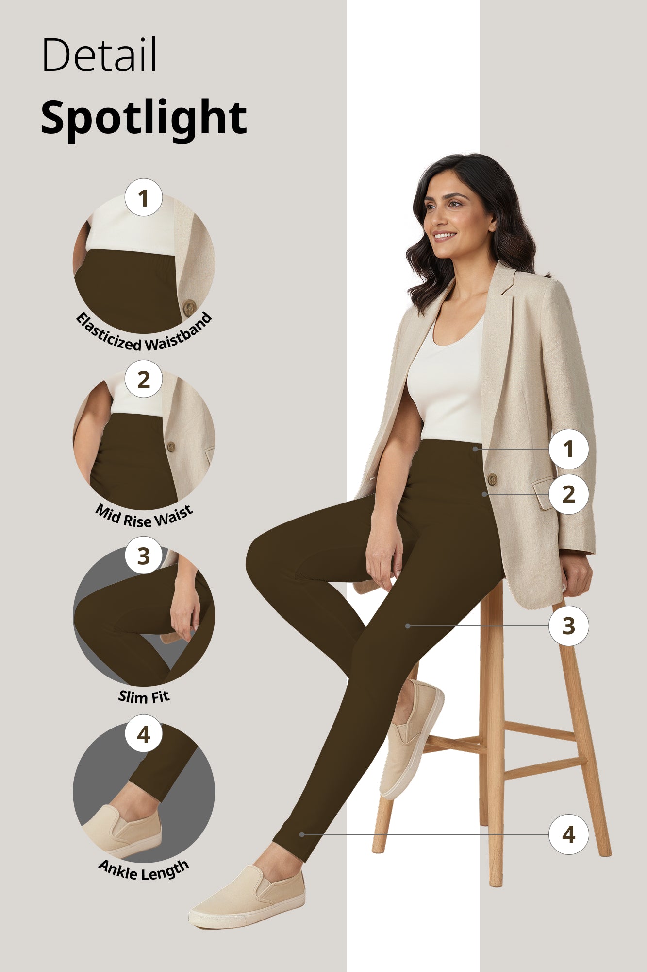 Brown Ankle Length Leggings