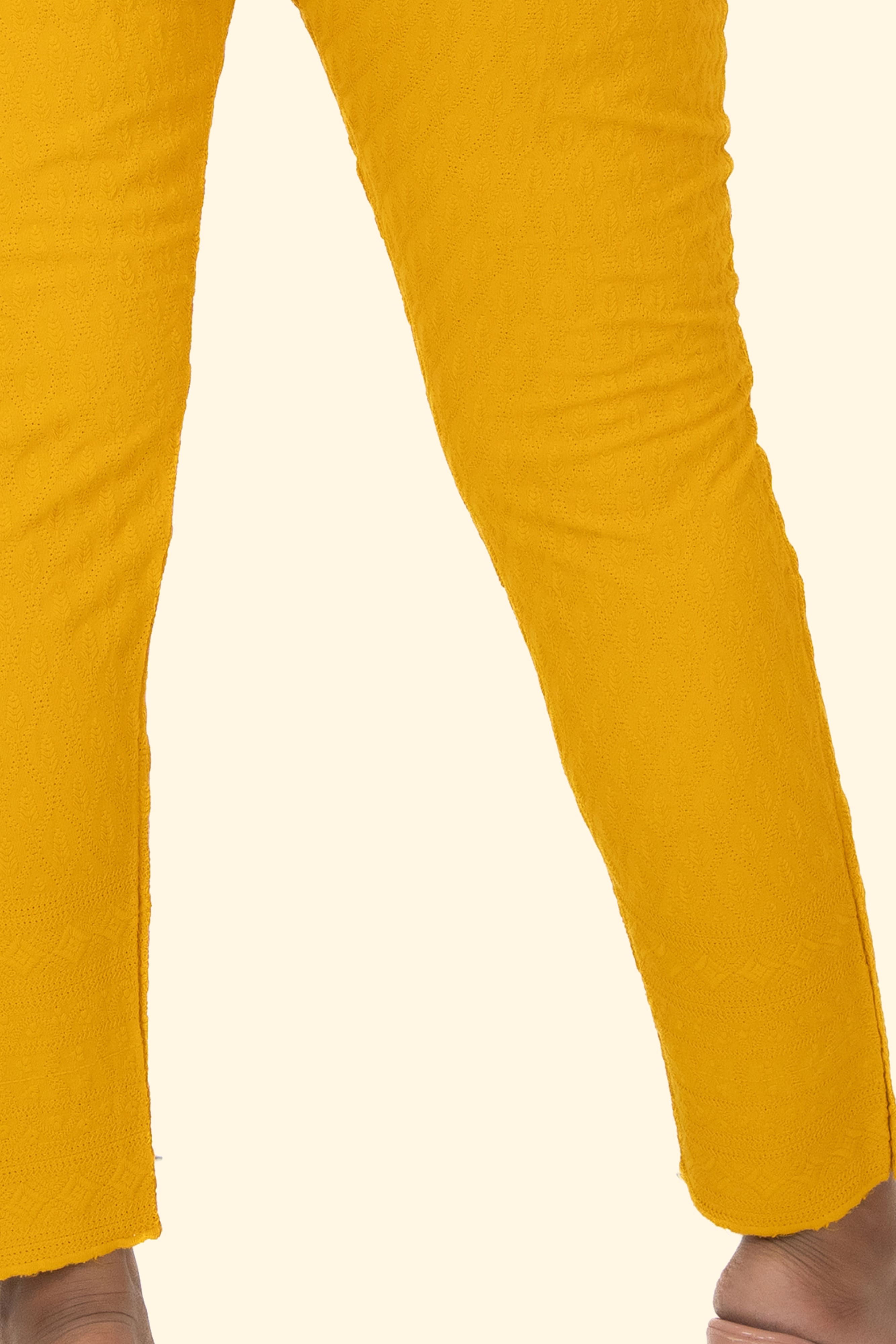 Mustard Rayon Chikan Pants