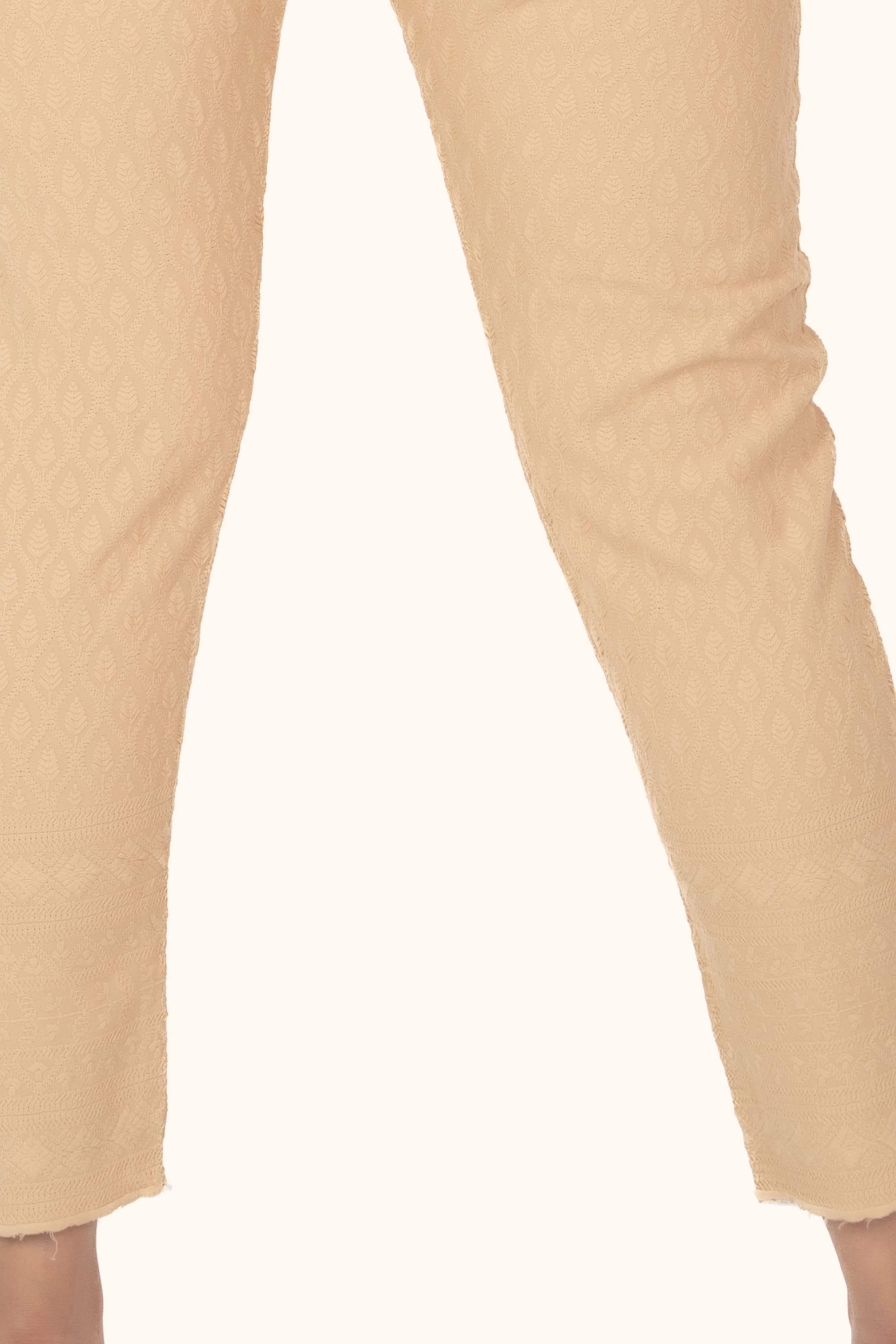 Beige Rayon Chikan Pants