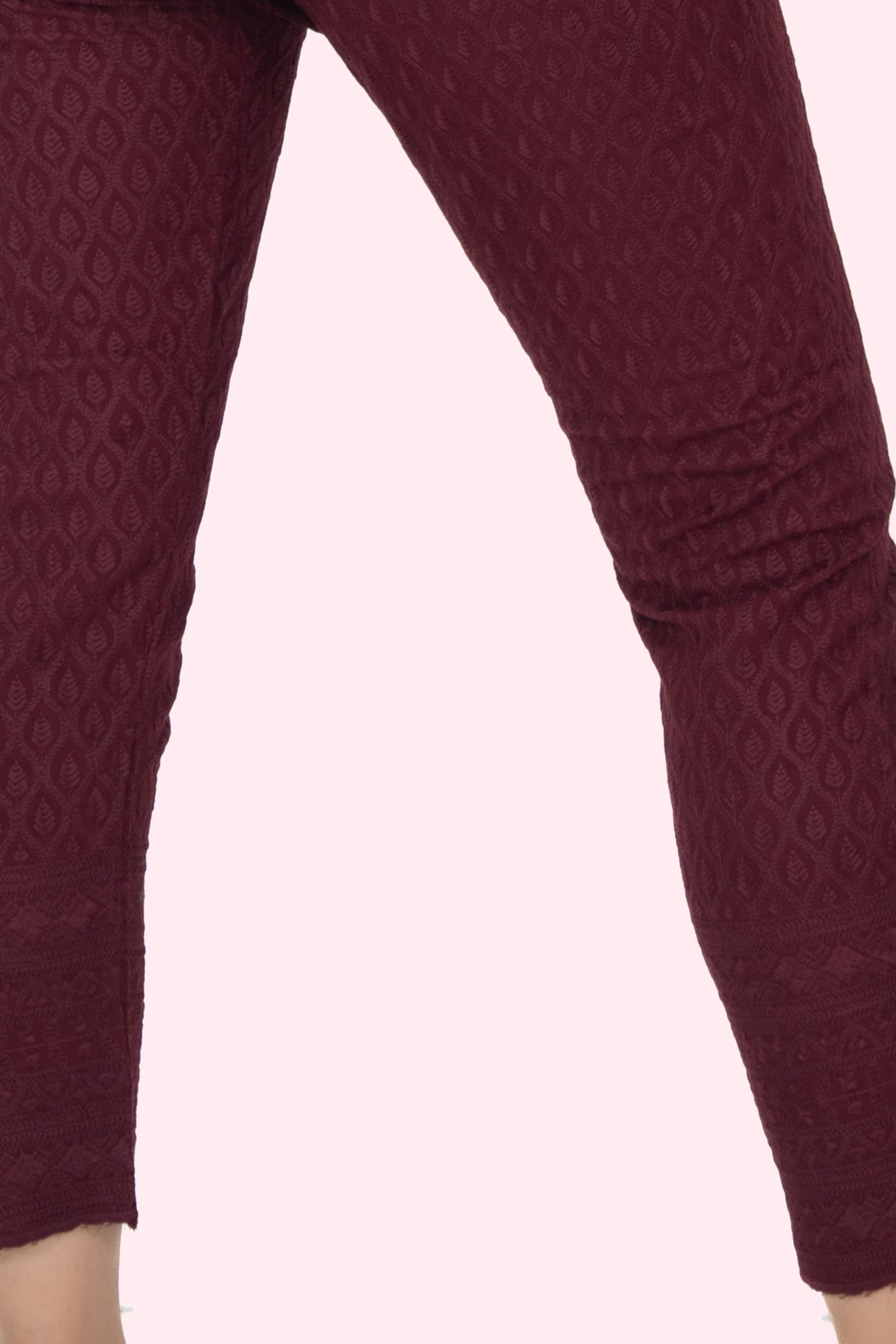 Burgundy Rayon Chikan Pants