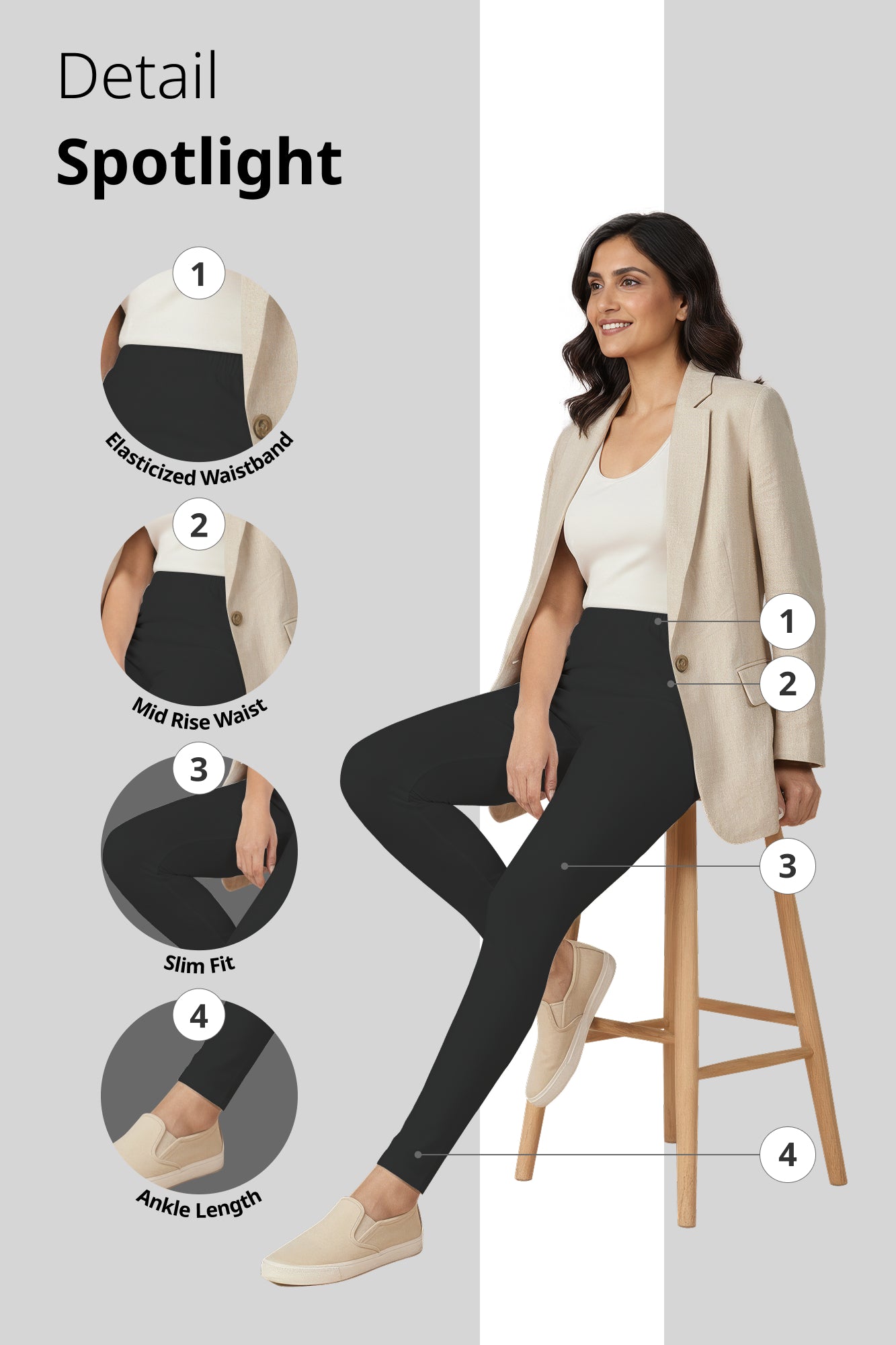 Dark Grey Ankle Length Leggings