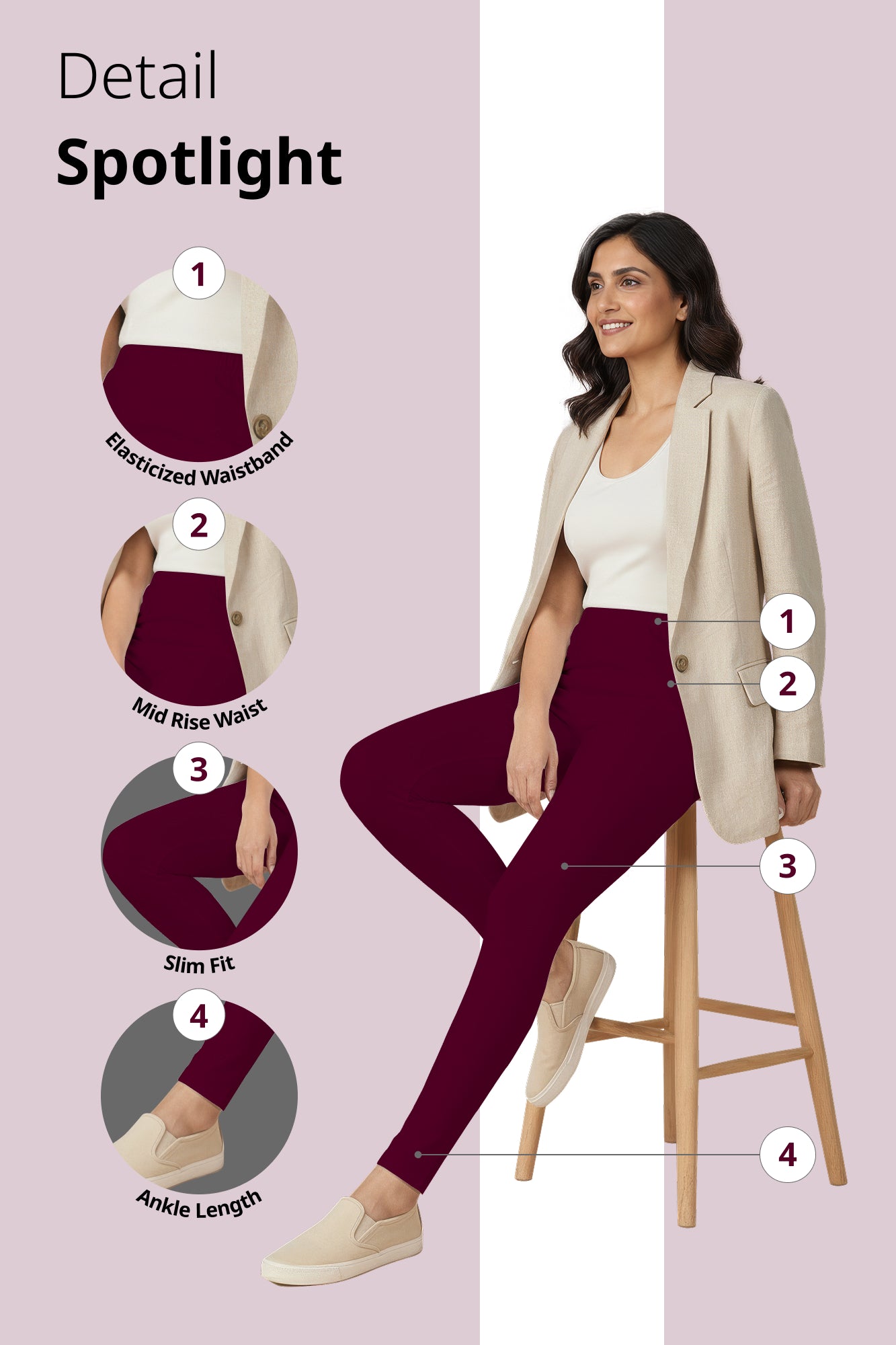 Dark Pink Ankle Length Leggings