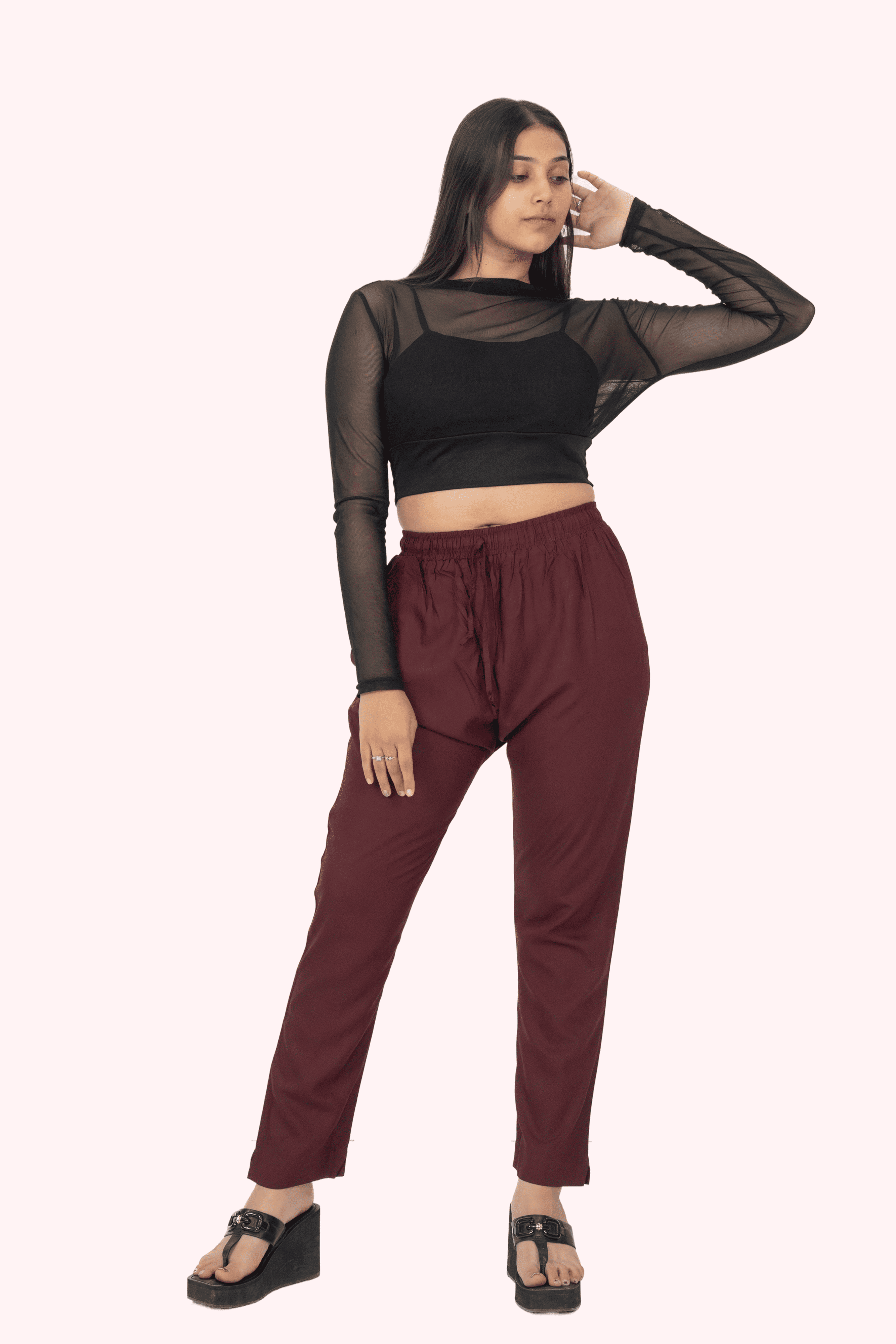 Burgundy Premium Rayon Narrow Fit Palazzo