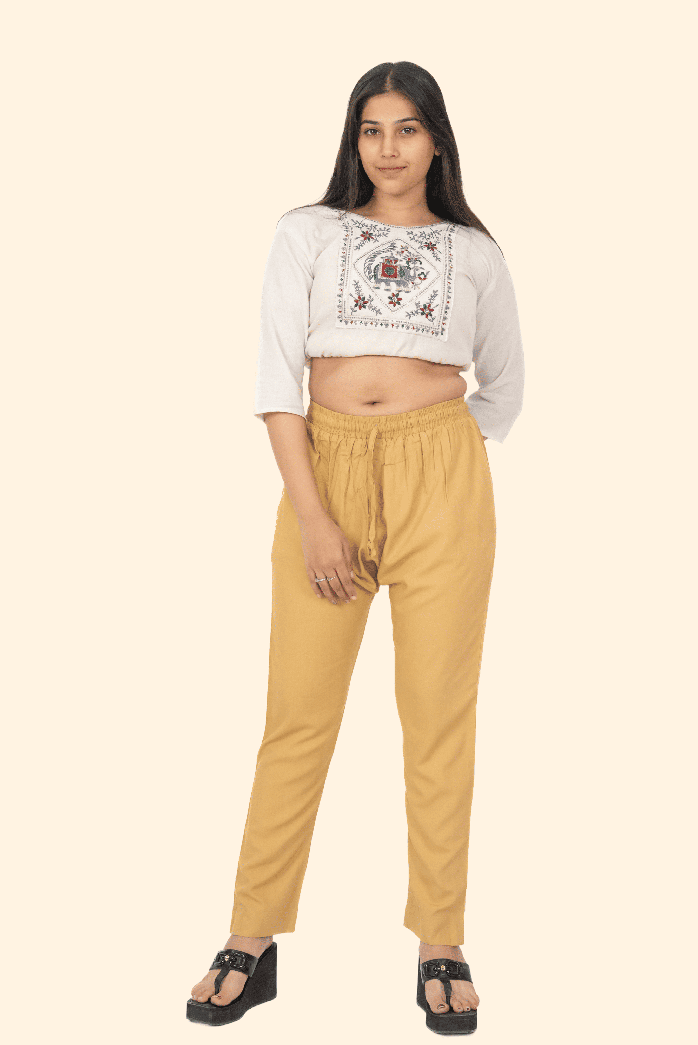 Beige Premium Rayon Narrow Fit Palazzo