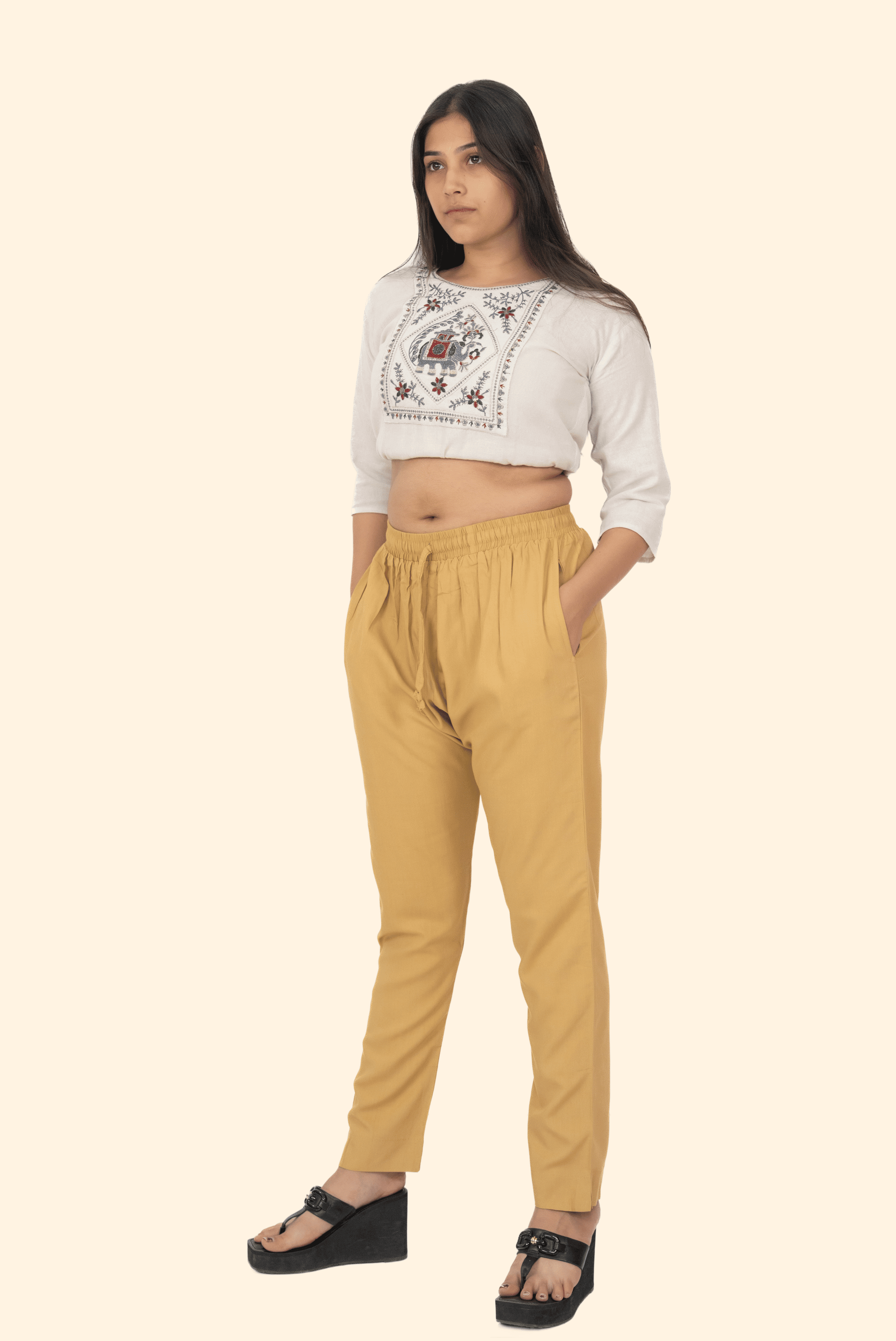 Beige Premium Rayon Narrow Fit Palazzo