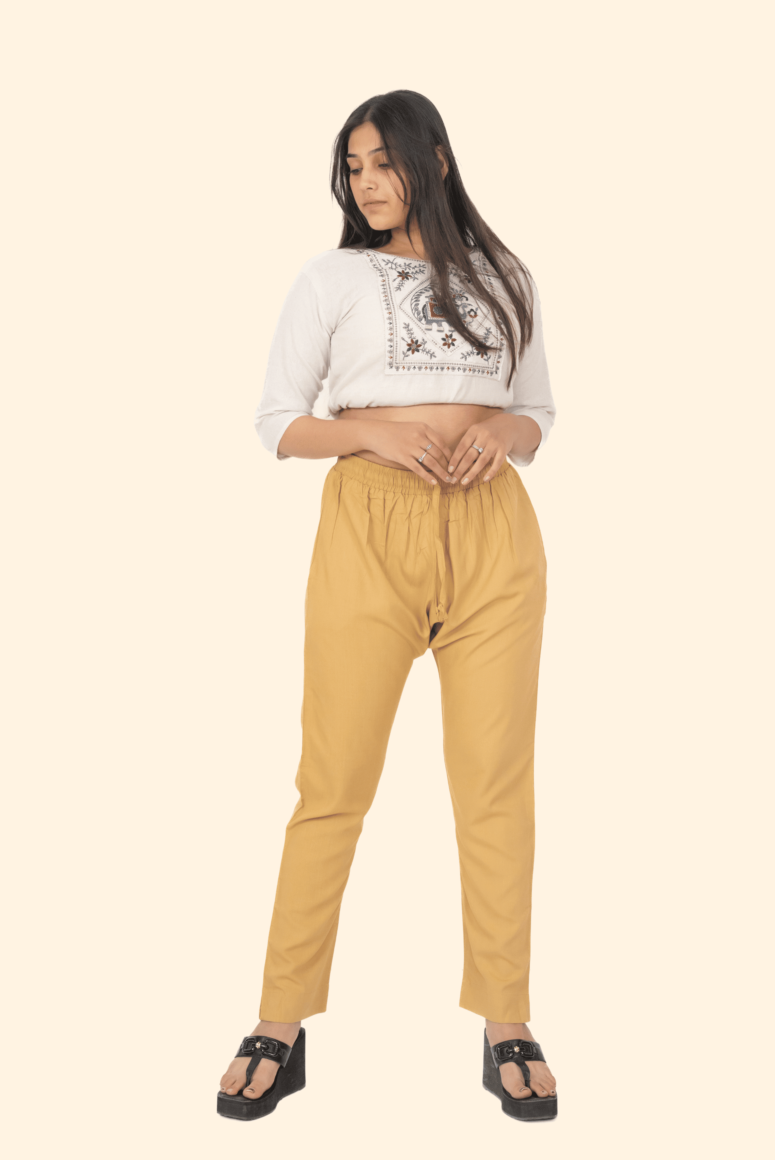 Beige Premium Rayon Narrow Fit Palazzo