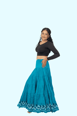 Turquoise Golden Block Print 20Mtr Skirt