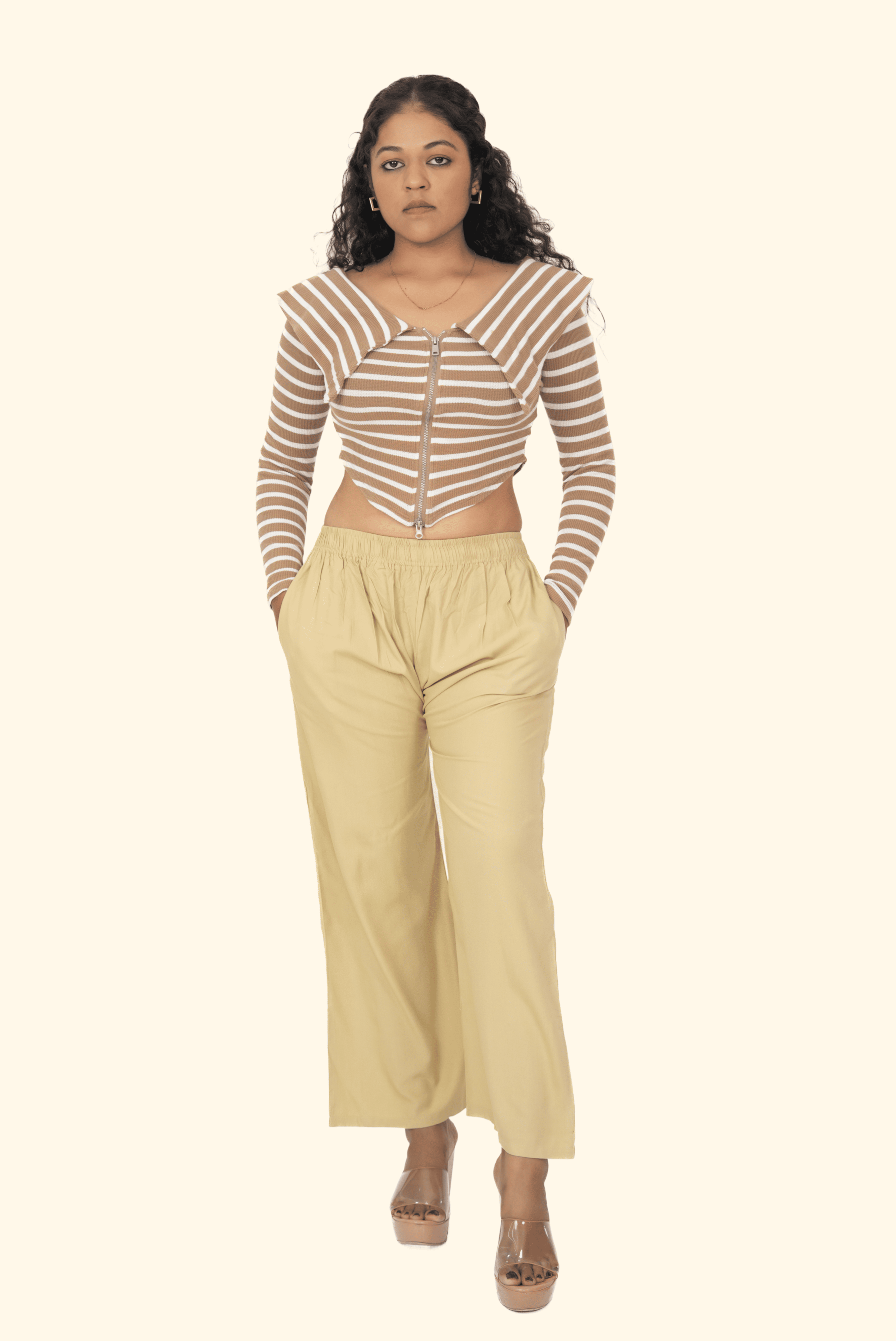 Light Beige Pocket Premium Rayon Palazzo