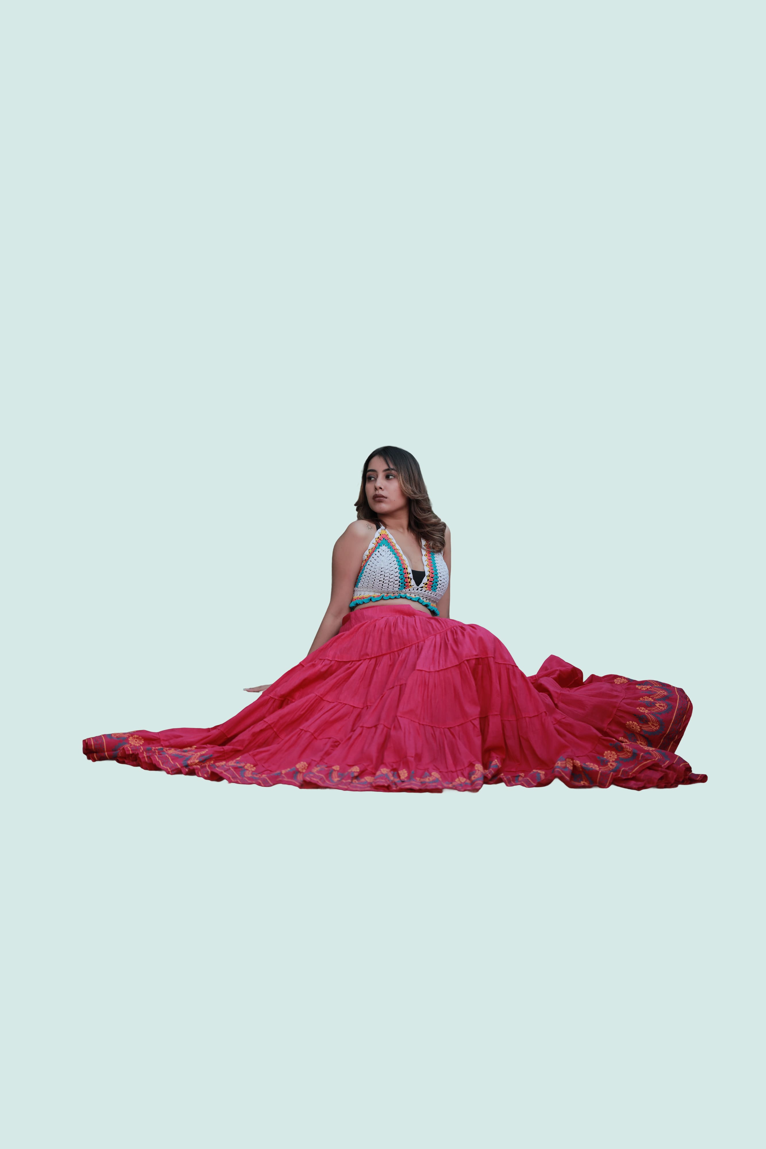 Pink Golden Block Print 20Mtr Skirt