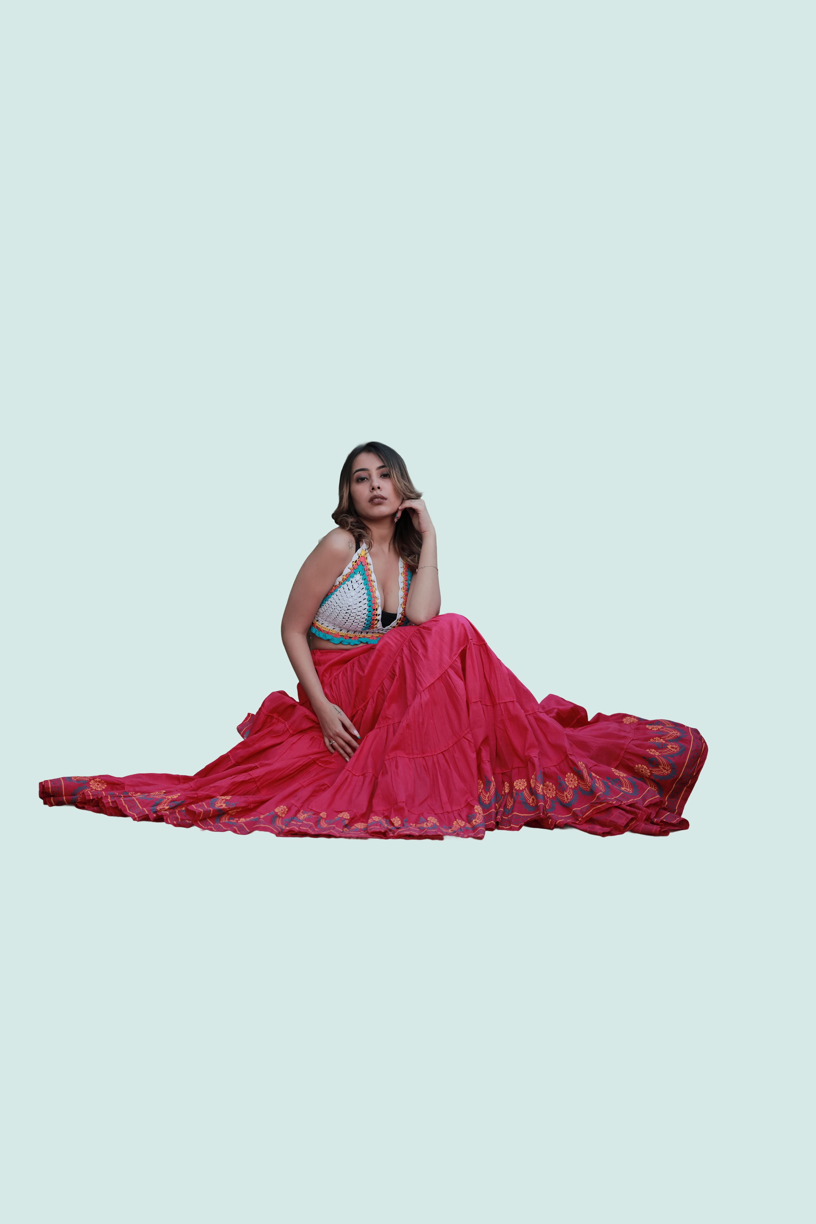 Pink Golden Block Print 20Mtr Skirt