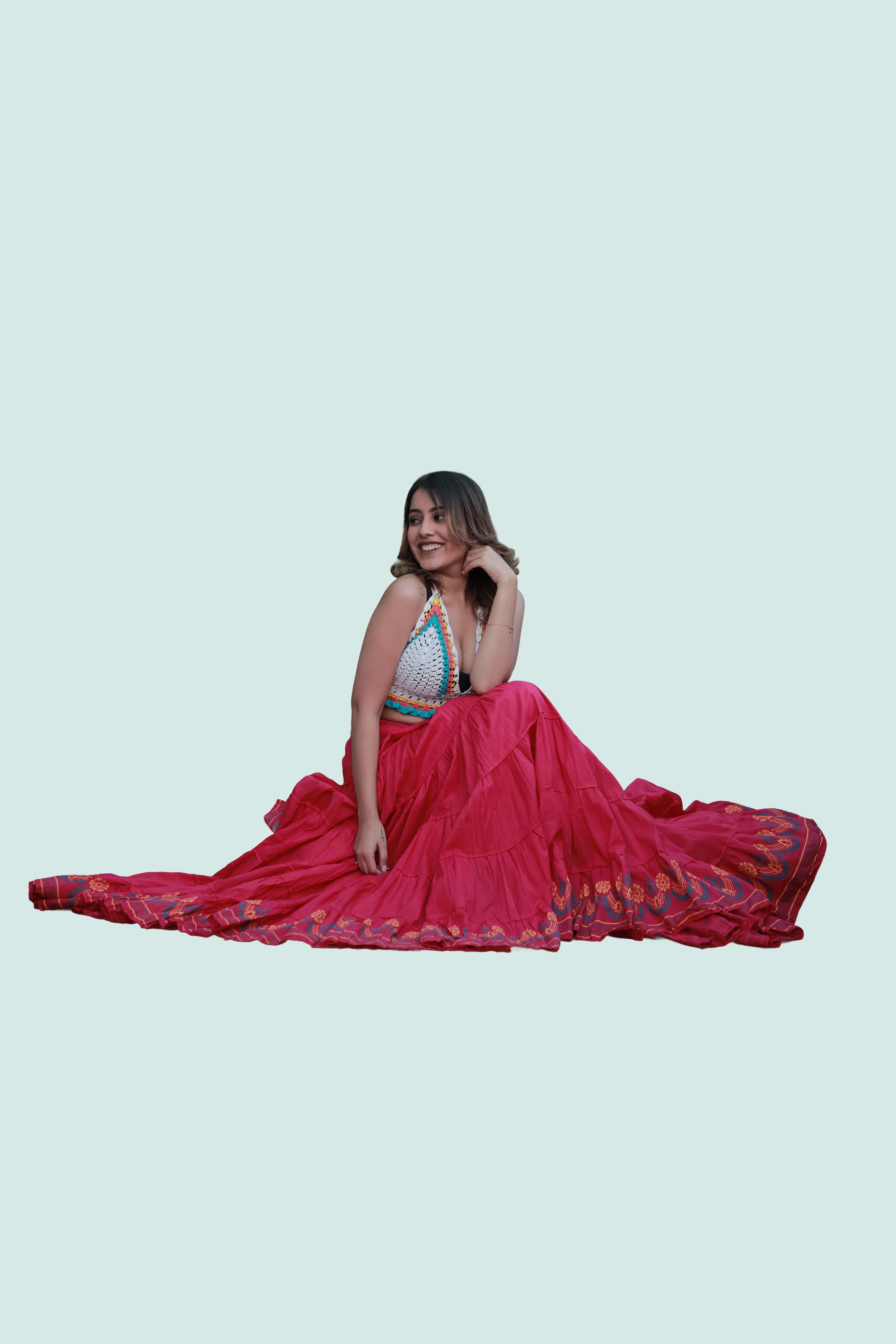 Pink Golden Block Print 20Mtr Skirt