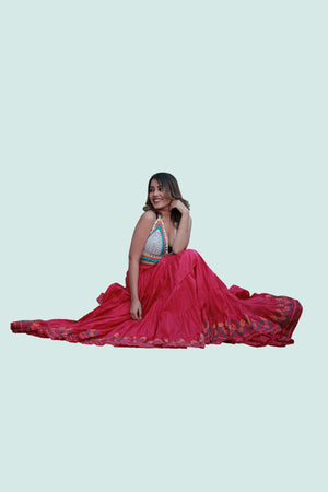 Pink Golden Block Print 20Mtr Skirt