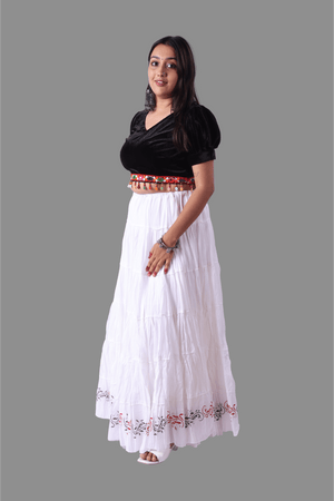 White Golden Block Print 20Mtr Skirt