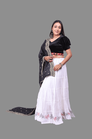 White Golden Block Print 20Mtr Skirt