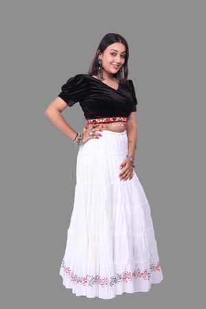 White Golden Block Print 20Mtr Skirt