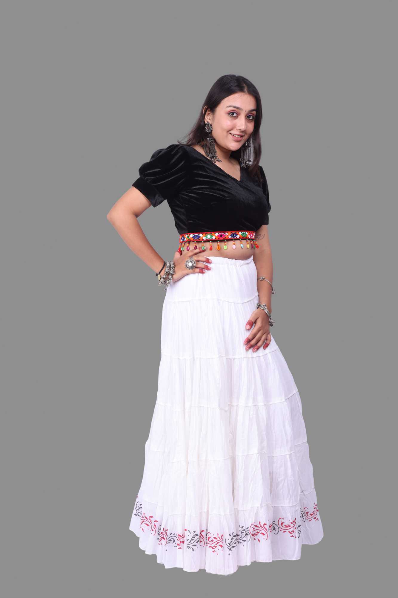 White Block Print 20Mtr Cotton Skirt