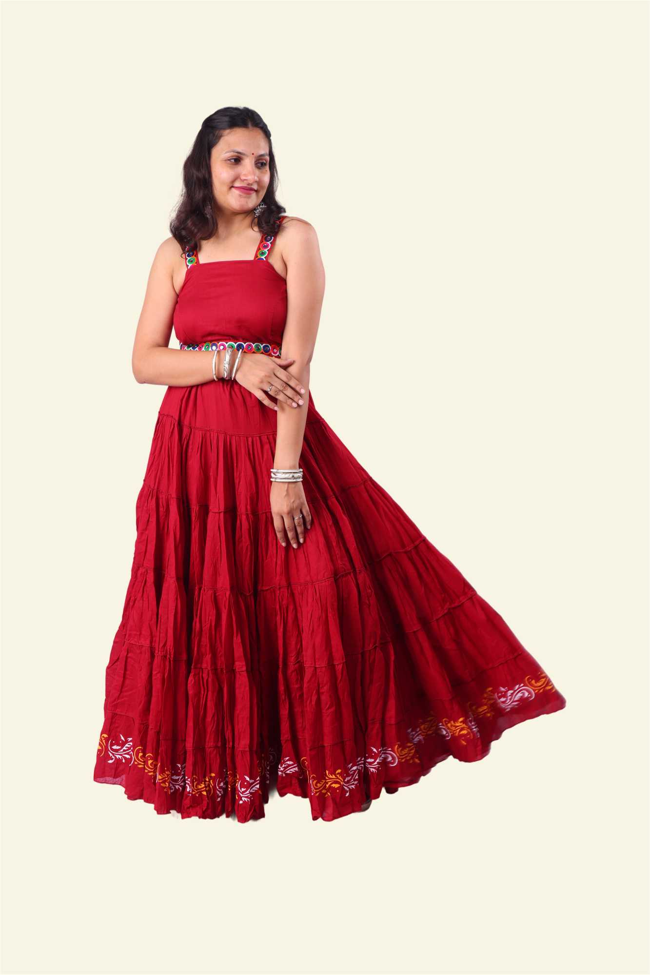 Red Block Print 20Mtr Cotton Skirt