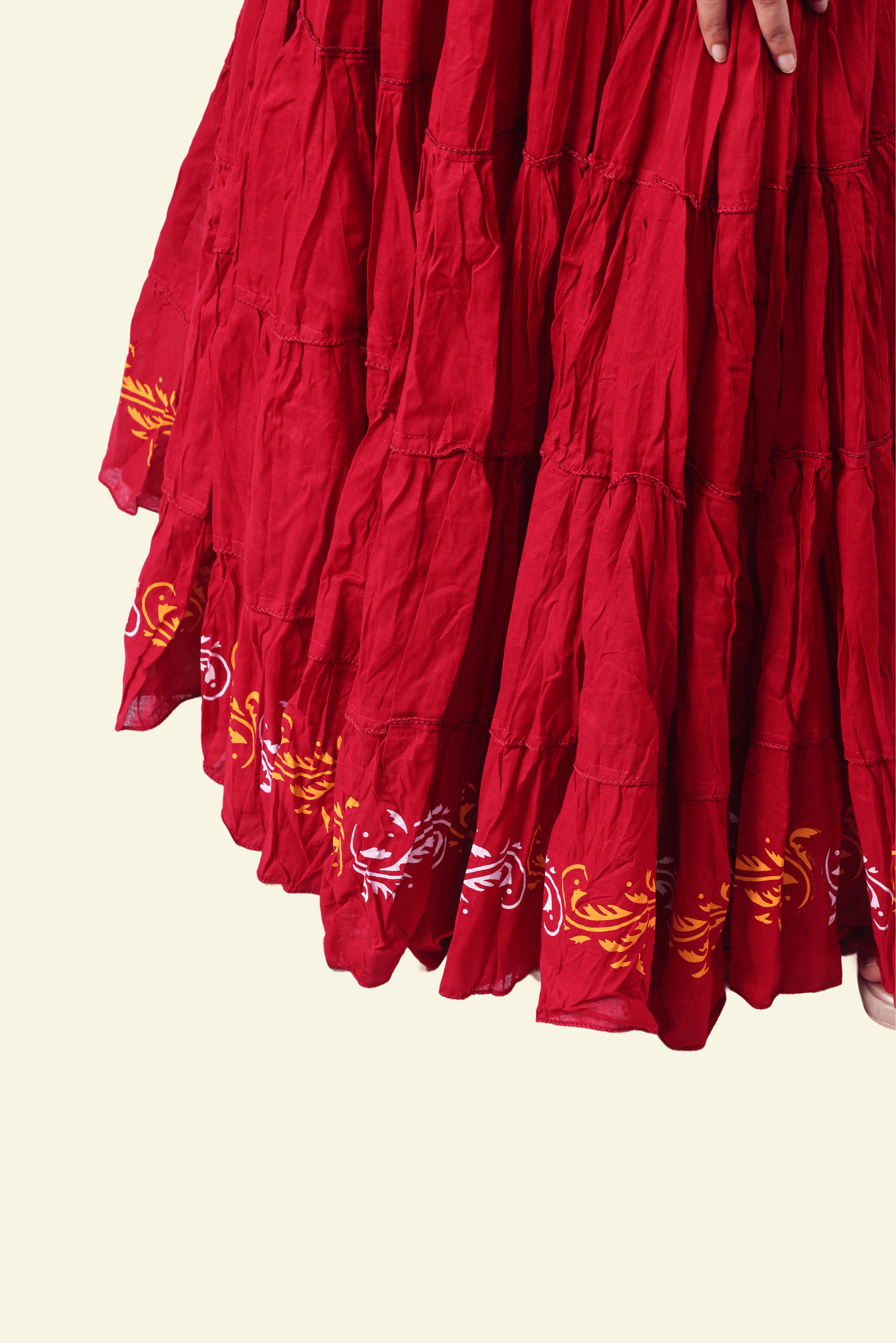 Red Golden Block Print 20Mtr Skirt