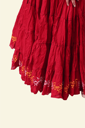 Red Golden Block Print 20Mtr Skirt