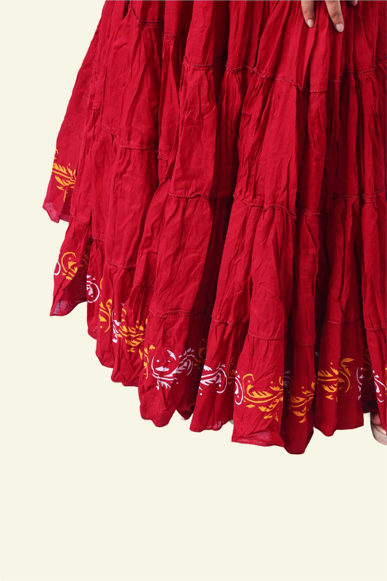 Red Block Print 20Mtr Cotton Skirt