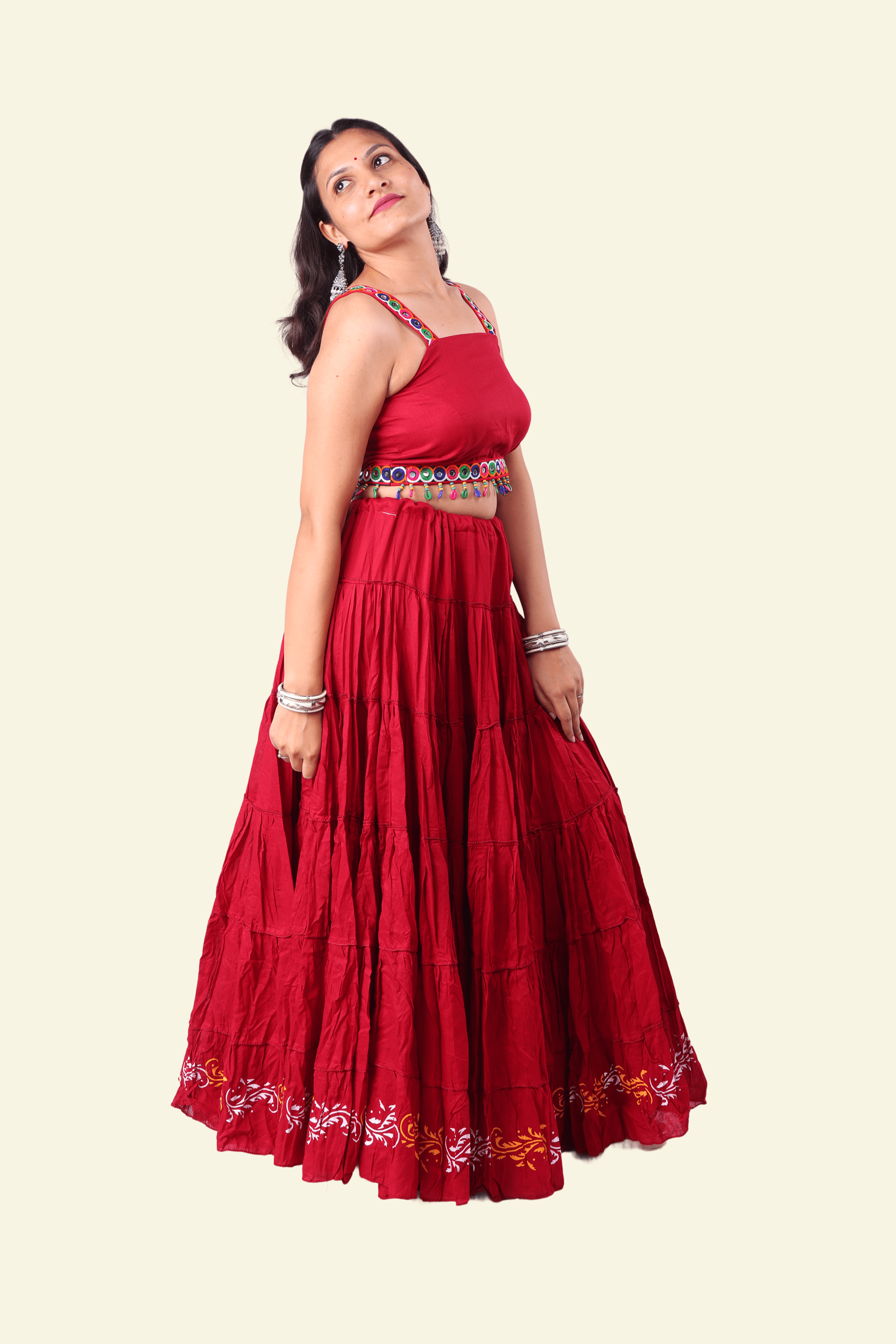 Red Golden Block Print 20Mtr Skirt