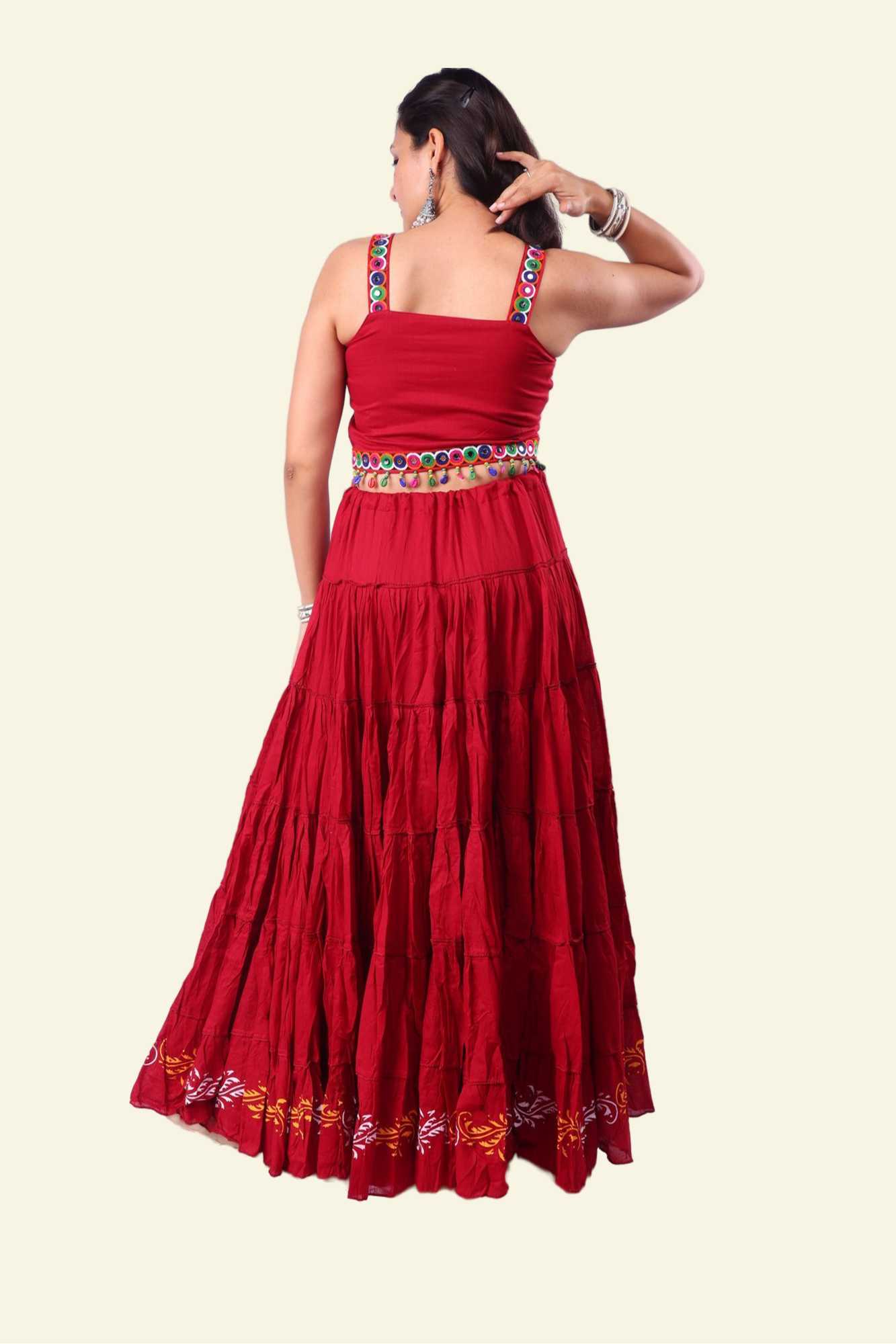 Red Block Print 20Mtr Cotton Skirt