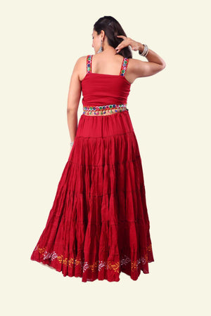 Red Golden Block Print 20Mtr Skirt