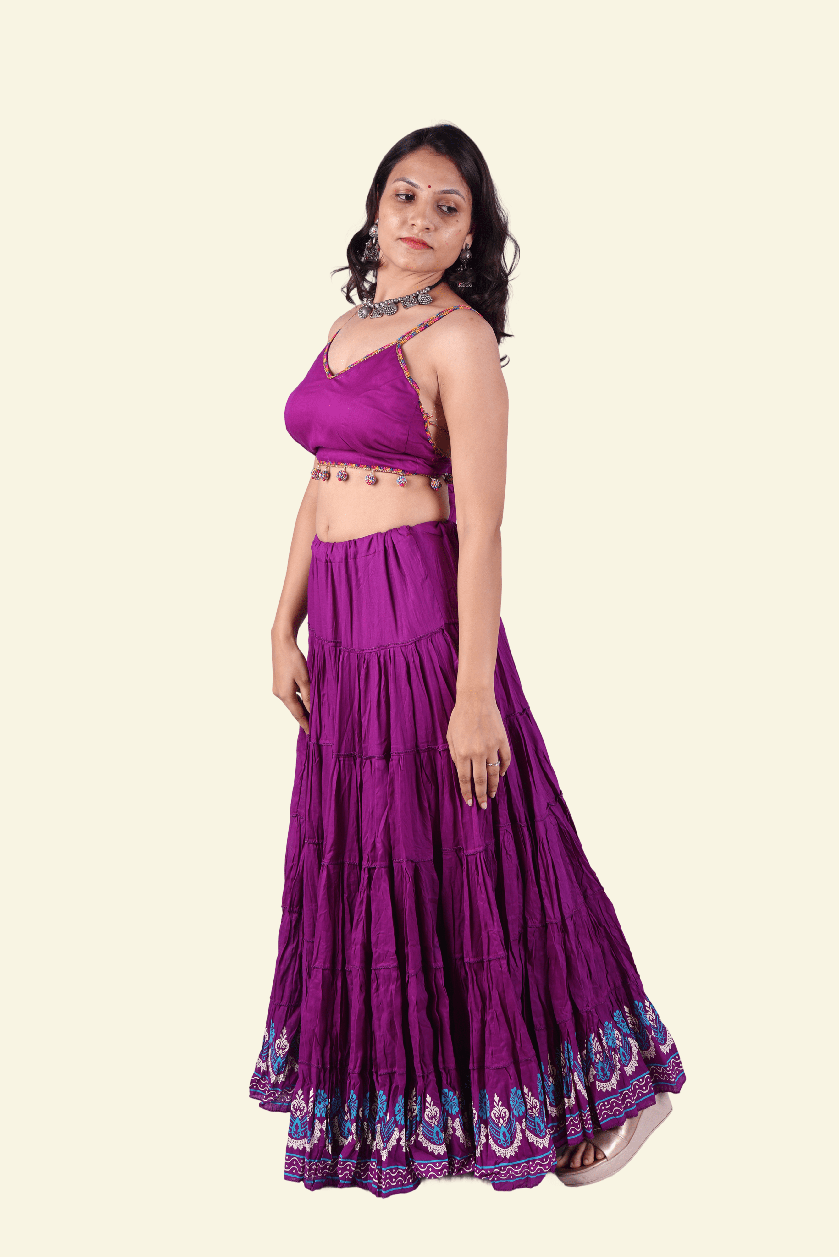 Purple Golden Block Print 20Mtr Skirt