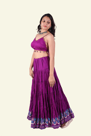 Purple Golden Block Print 20Mtr Skirt
