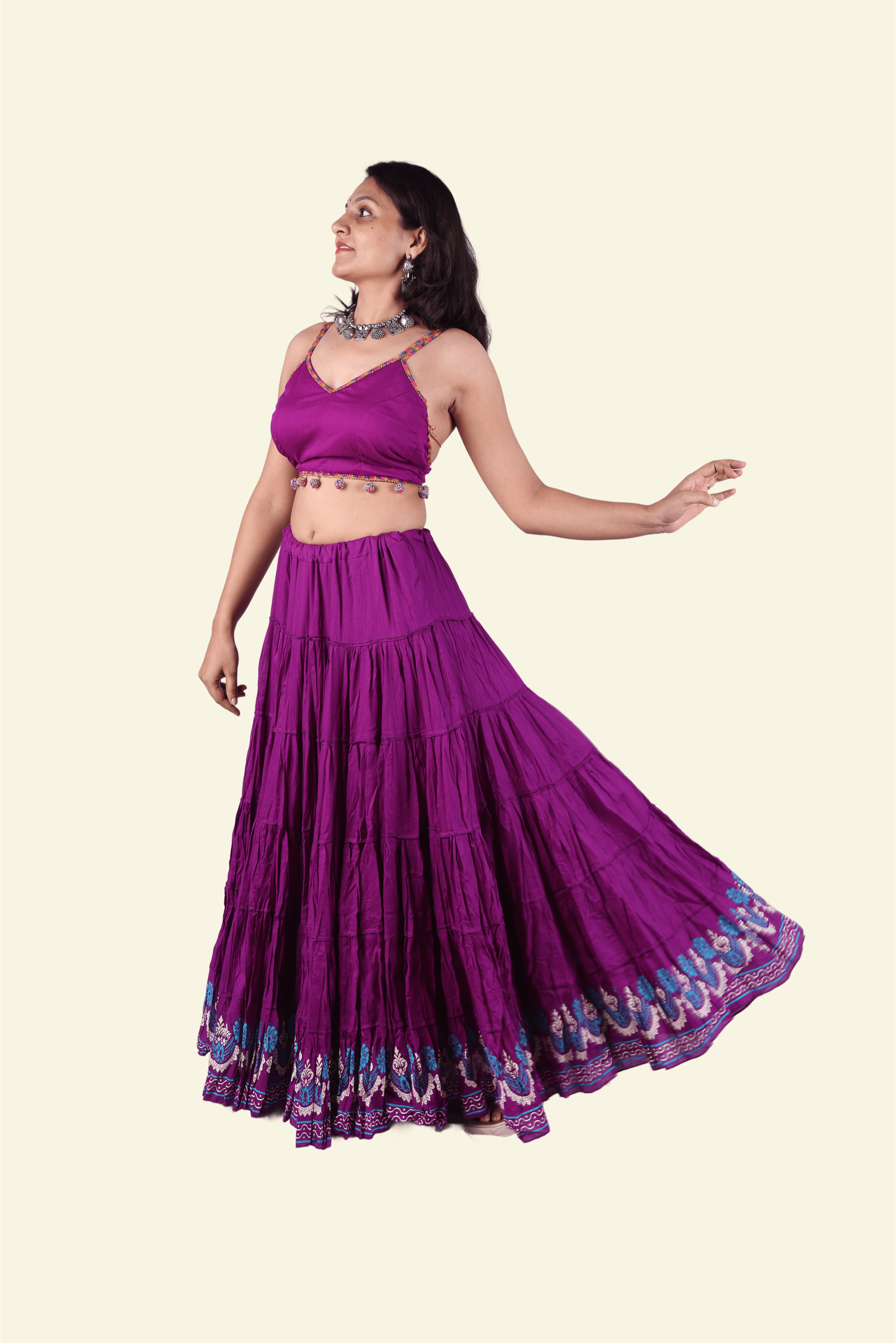 Purple Golden Block Print 20Mtr Skirt