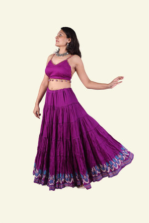 Purple Golden Block Print 20Mtr Skirt