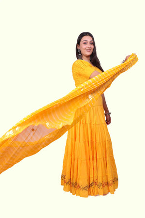 Yellow Block Print 20Mtr Skirt