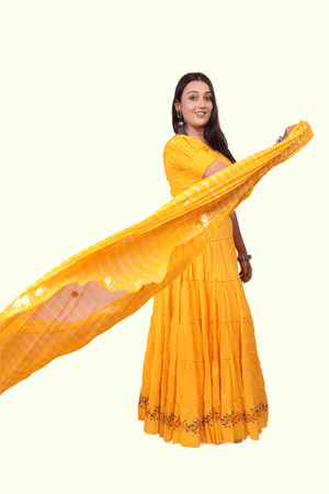 Yellow Golden Block Print 20Mtr Skirt